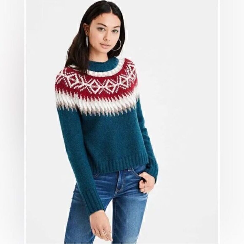 American Eagle Womens Multicolor Geometric Heavy Long Sleeve Sweater Size XS